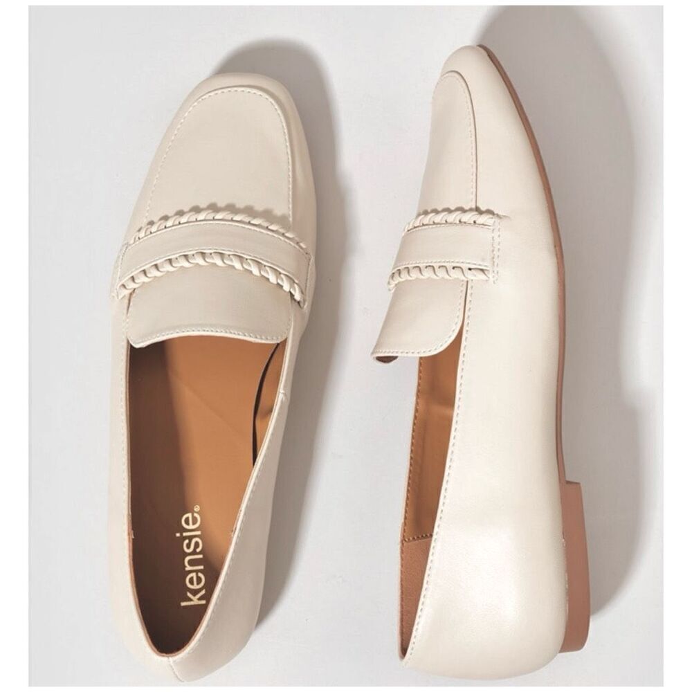 NWT Kensie Natalia 9 Ivory Light Tan Soft Pu Leather Flat Loafers Comfy Shoes